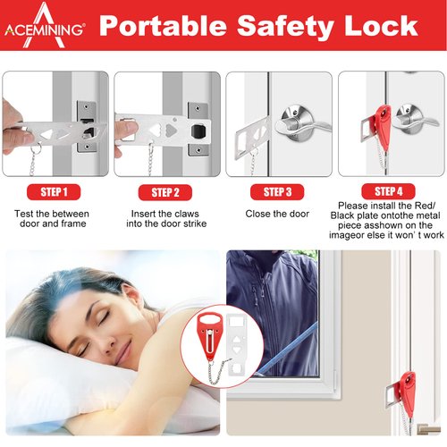 AceMining Portable Door Lock Home Security Door Lock Travel Lockdown Locks for Additional Safety and Privacy Perfect for Traveling Hotel Home Apartment College - 4 Pack