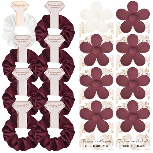 DEEKA 16 Pcs Bridesmaid Proposal Gifts Set Flower Hair Claw Clips with Floral Card & Satin Scrunchies Proposal Box Bridal Party Gift Bridesmaids Bachelorette Party Favors (White&Burgundy)