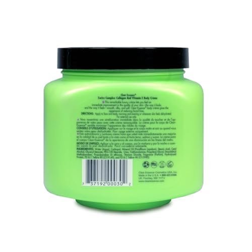 Clear Essence Sensitive Swiss Collagen Vitamin E Creme for Dry Skin - Collagen Moisturizer Face Cream & Body Cream for Uneven Patches & Dull Complexions - Dermatologist Tested Collagen Cream - 19 Oz.