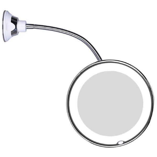 JiBen Flexible Gooseneck LED Lighted 10X Magnifying Makeup Mirror with Power Locking Suction Cup and 360 Degree Swivel, Portable Cordless Travel and Home Bathroom Vanity Mirror