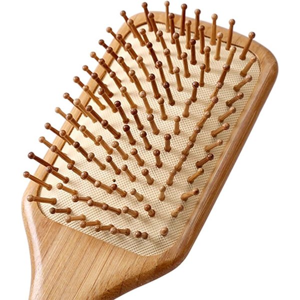 Wooden Medium Paddle Hair Brush – Natural Bamboo Bristles & Cushion Base | Detangling Brush for All Hair Types | Eco-Friendly, Plastic-Free, Anti-Static Styling
