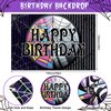 Winrayk Purple and Black Birthday Party Decorations Supplies for Girls Kids with Starburst Balloon Garland Arch Kit Birthday Backdrop Spider Web Tablecloth Halloween Black Purple Birthday Decorations