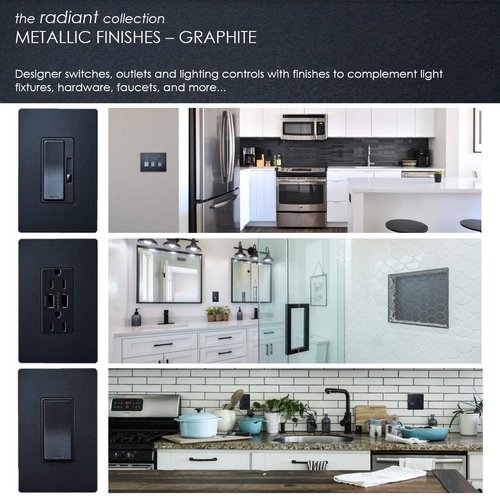 Legrand radiant RH453PGCCV6 450W Preset Decorator Rocker Dimmer Light Switch with Locator Light for Dimmable LED and CFL Bulbs, Single Pole/3-Way, Graphite (1 Count)