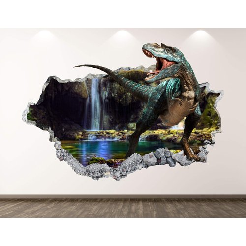 Forest Dinosaur Wall Decal Art Decor 3D Smashed Cave Sticker Poster Kids Room Mural Custom Gift BL379 (42"W x 24"H)