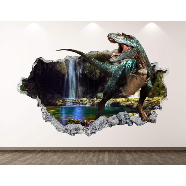 Forest Dinosaur Wall Decal Art Decor 3D Smashed Cave Sticker Poster Kids Room Mural Custom Gift BL379 (42"W x 24"H)