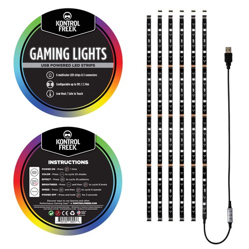 KontrolFreek Gaming Lights: LED Strip Lights, USB Powered with Controller, 3M Adhesive for TV, Console, PC, Wall (9 ft)
