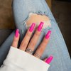 Hot Pink Press On Nails Medium Long Square,Xcreando Medium Glue on Nails Coffin Perfect Fake Nails with Pure Color Natural Spring Nails Salon Press-on Feature Glossy Shade for Women