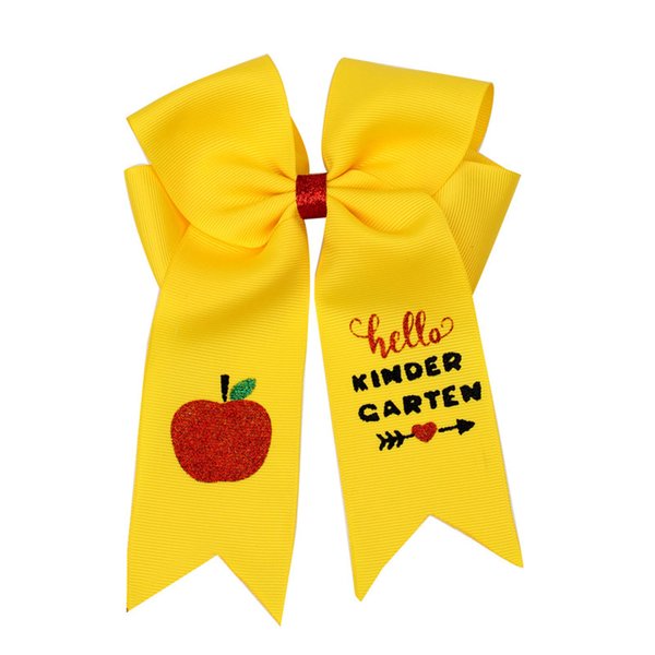 5.5"Yellow cheer bows Hair Clips School Bow Cheer Bow Clip, School Hair Bow Ponytail Holder.(FX3-Yellow)