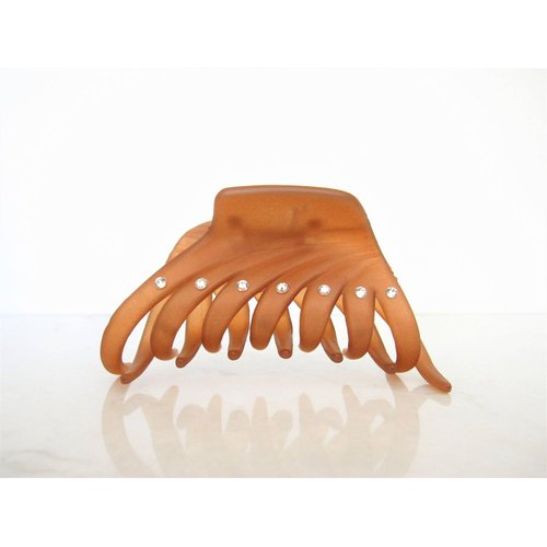 Generic Golden brown hair claw clip with crystals for fine thin hair