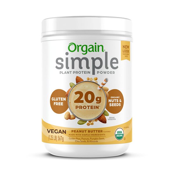 Orgain Organic Simple Vegan Protein Powder, Peanut Butter - 20g Plant Based Protein, Made with Fewer Ingredients, No Stevia or Artificial Sweeteners, Gluten Free, Dairy Free, Soy Free - 1.25lb