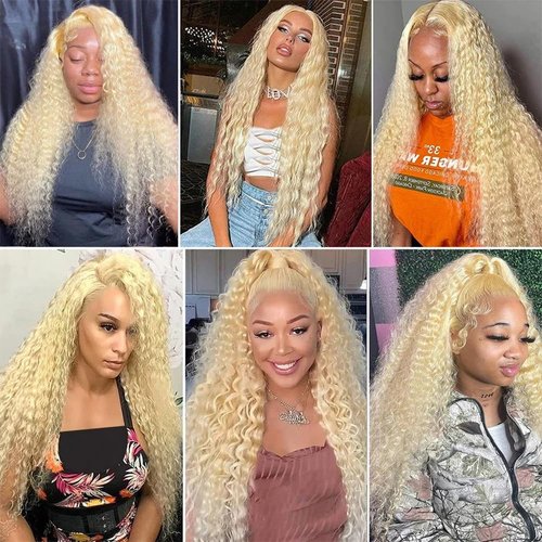 613 Bundles Blonde Deep Wave Human Hair Bundles 14 14 14 inch 8A Grade Brazilian Virgin Remy Hair Extensions 3 Bundles Double Weft Blonde Bundles Human Hair 613 Deep Wave Bundles