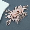 PTORIZNY Wedding Rhinestone Hair Comb Crystal Bride Hair Combs Flower Side Hair Combs Leaf Headpiece Bridal Hair Accessories for Women (Rose gold)