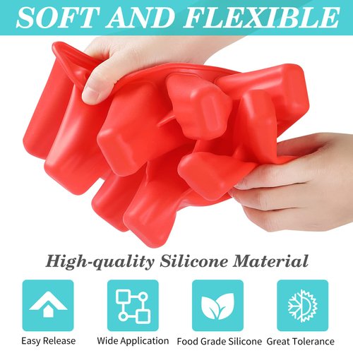 Popsicle Molds,Silicone Ice Pop Molds,BPA Free Popsicle Mold Reusable Easy Release Ice Pop Maker,Homemade Popsicle Mould with Silicone Funnel and Cleaning Brush (Red, 10 Cavities)