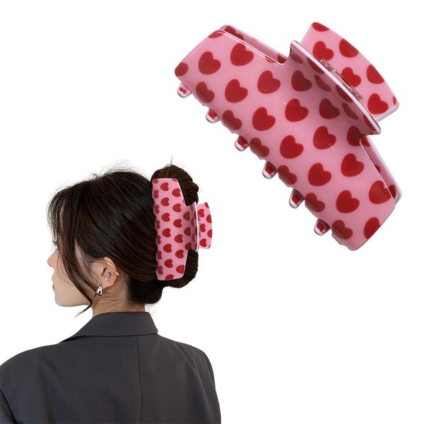 Valentine's Day Red Heart Hair Claw Clip for Women Girls,Acrylic Hair Clips for Women Thick Hair & Thin Hair,Big Hair Clips,Nonslip Claw Clips for Women, Valentine's Day Hair Clips for Women