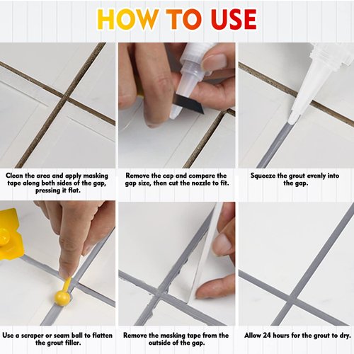 Grout Filler Tube | 2 Pack Light Grey Tile Grout Paint for Bathroom Shower Floor, Fast Drying Grout Repair Kit Refresh Filler Tube, Grout Sealer Restore and Renew Grout Line Grout Pen (Grey)