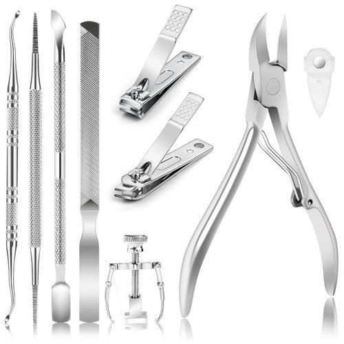 JTIEO 9PCS Toenail Clippers Toe Nail Clippers Podiatrist Toenail Clippers Toenail Clippers for Thick Nails Toe Nail Kit Stainless Steel Toenail Clipper Ingrown Toenail Tool Toe Nail Kit (Silver)