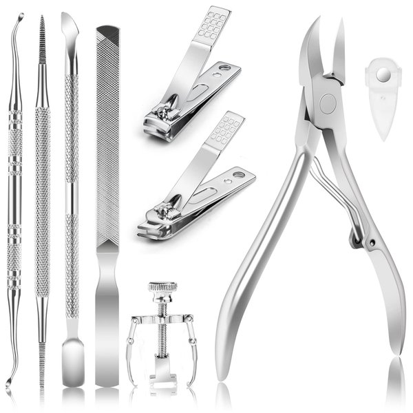 JTIEO 9PCS Toenail Clippers Toe Nail Clippers Podiatrist Toenail Clippers Toenail Clippers for Thick Nails Toe Nail Kit Stainless Steel Toenail Clipper Ingrown Toenail Tool Toe Nail Kit (Silver)