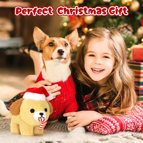 JIAJEGTGT Dog Plush Pillow, Dog Stuffed Animal Cute Christmas Plush Stuffed Dog Plushies Doll, Soft Christmas Stuffed Animal Toy for Kids