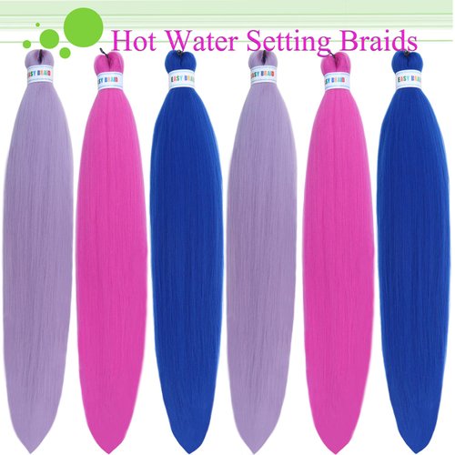 ItsUHair Colorful Braiding Hair Pre Stretched Kanekalon Braiding Hair 26inch 3Pack Colored Hair Extensions for Braiding Hot Water Setting Muti Color Prestretched Knotless Braiding Hair