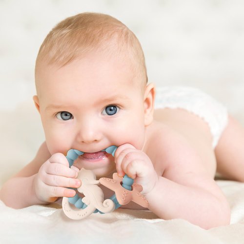 Socub Silicone Baby Teething Toy, Food Grade Silicone Teether Ring for 3-6 12 18 Months Babies Boys & Girls(Sage Ring)