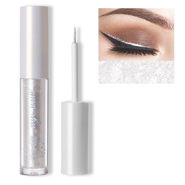 Erinde Liquid Glitter Eyeshadow Eyeliner, Metallic Shimmer Glitter Eyeshadow Liner, High Pigment Colored Eyeliner Stickers, Waterproof Long Lasting for Women Christmas Makeup, Pearl White