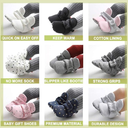 Babelvit Newborn Baby Boy Girl Soft Fleece Booties Stay On Infant Bedroom Slippers Socks Shoe Non Skid Gripper Toddler First Walkers Winter Ankle Crib Shoes