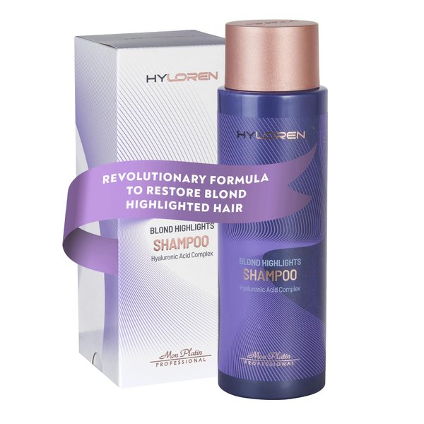 Mon Platin Professional HY Loren Blond Hair Shampoo with Hyaluronic Acid for Blond & Highlighted Hair, Shampoo for Blond Hair, SLS/SLES Free, Moisturizing Shampoo, Purple Shampoo, 500ml