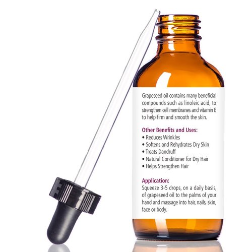 ORGANIC GRAPESEED OIL Anti-Aging Moisturizer - Facial Cleanser in 4 oz Glass Bottle | Unrefined, Cold Pressed Grape Seed Oil | Essential to Reduce Skin Wrinkles and Stretch Marks