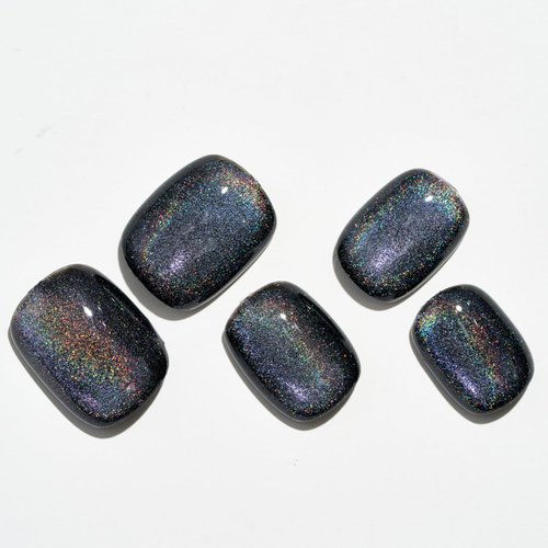 GLAMERMAID Press on Nails Extra Short Squoval, Handmade Rainbow Black Gel Nails Polish Glue on Nails, 24Pcs Glossy Round Reusable UV Finish Fake Nails Acrylic False Nails Manicure Kits for Women Gift