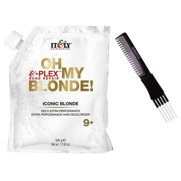 It&ly Italy OH MY BLONDE Extra Performance Hair Decolorizer Lightener Bleach, 9+ Levels Lightening with Plex Bond Repair (w/ Sleek Teasing Comb) Itely Italian Beauty (17.63 oz (PACK OF 1))