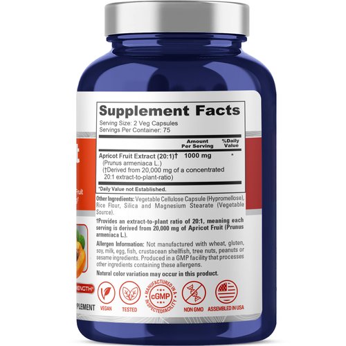 NusaPure Apricot 20:1 Extract, 1000 mg Equivalent to 20,000mg 150 Veggie Capsules (Vegan, Non-GMO)