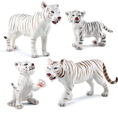Wildlife Animal Figures Tiger Model Figurines Playsets 4 PCS White Tigers Family Party Favors Cake Toppers School Project Desktop Decoration Cognitive Toys for Boys Girls Kids