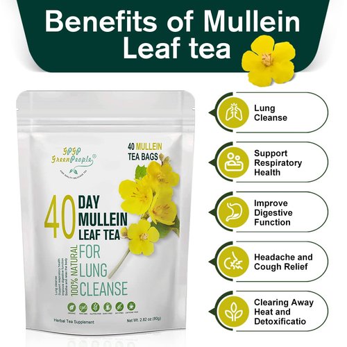 Mullein Leaf Tea for Lungs Cleanse and Immune Support, 100% Natural, Caffeine Free, 40 Tea Bags