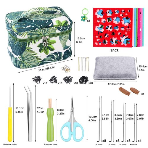 Needle Felting Starter Kit with Exquisite Green Storage Bag, Wool Roving 50 Colors Set, Felting Tools Kit for Felted Animal Needle Felting Supplies