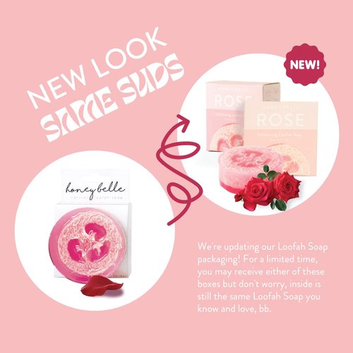 Honey Belle Natural Loofah Soap Bar 2-Pack | Nourishing Skin Scrub Exfoliating Soap with Loofah Inside | Eco-Friendly, Moisturizing, All Natural Soap with Loofah Built In Paraben-Free (Rose)