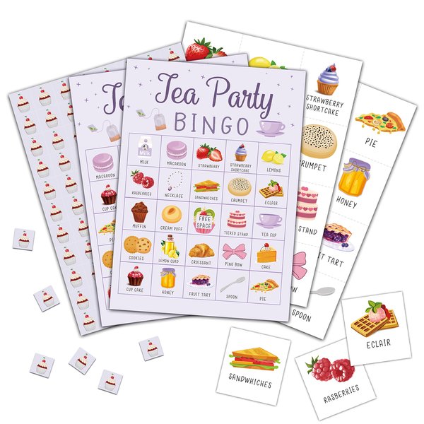 Foosproea Tea Party Bingo Cards, Let’s Par-Tea Game for 24 Players, Garden Tea Party Games for Family Friends Activities, Holiday Party Favors Supplies Decorations(05)