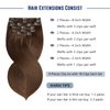 Sunya Clip in Hair Extensions Real Human Hair Chocolate Brown Human Hair Clip in Extensions Double Weft Brown Human Hair Clip ins Straight Hair Extensions Clip ins 16 Inch #4 8Pcs/120g