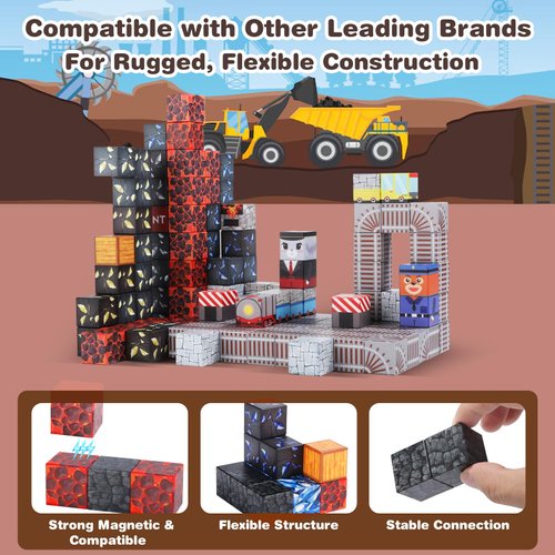 GEVINST Magnetic Blocks, Magnetic Building Blocks for Kids Ages 4-8-12, 1" Magnet Blocks Toys Train Tracks Set, Magnetic Cubes STEM Sensory Toys for 3+ Year Old Boys & Girls Christmas Birthday Gifts
