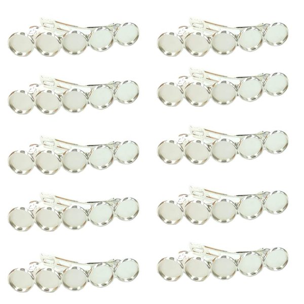 10 Pieces Metal Hair Clips with Blank Round Tray Base Fits 12mm Round Hair Clip Cabochon Settings Hair Barrettes with Blank Hairgrip Base Trays for DIY Hair Accessories Making, Silver