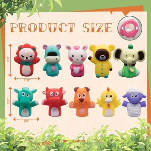 Kiddisie 10 PCS Rubber Animal Finger Puppets for Toddlers Finger Hands Party Toys for Kids Adults Party Favors Goodie Bag Fillers