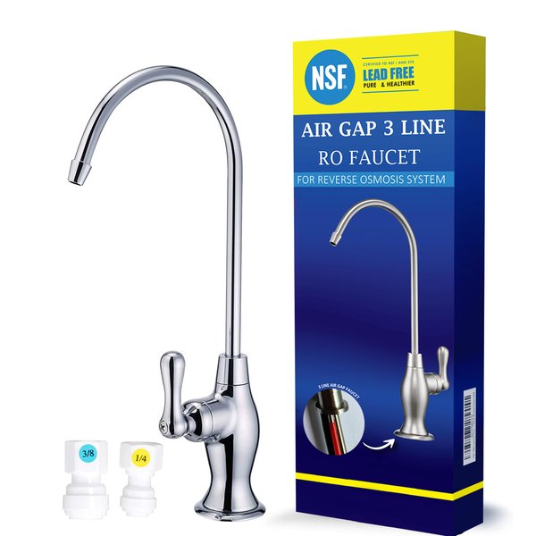 Air Gap 3 Line Lead-Free Reverse Osmosis Faucets Water Filtration(Polished Chrome) NSF Certified