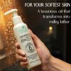Sweet Almond Cleansing & Softening Shower Oil. Oil-to-Milky Lather. Sulfate-Free. With Jasmine & Lotus. No Mineral Oil. For Dry & Extra Dry Skin. For Softer, Smoother & Nourished Skin.