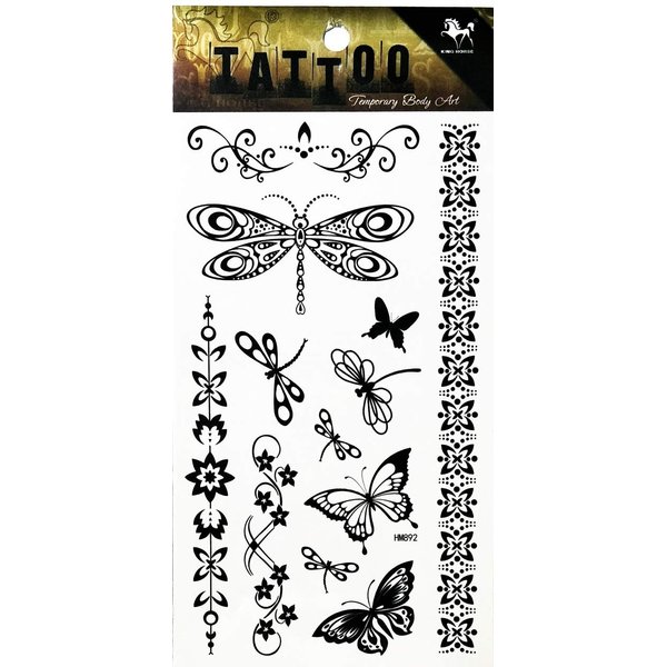 PARITA Tattoos Temporary Fantasy Henna Vine Butterfly Dragonfly Tattoo Fake Stickers Cartoon Tattoo Art Fashion Fantasy Fun Party Waterproof Removable for Kids Teens Adults (1 Sheet.) (05)