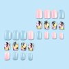 Square Press on Nails Short Fake Nails Pink with Blue Full Cover Glue on Nails Black Coconut Tree Sand Design False Nails Press ons Glossy Acrylic Nails Artificial Stick on Nails for Women 24Pcs