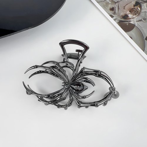 Vsdski Halloween Hair Claw Clips Metal Spider Hair Clips Punk Black Claw Clips for Thick/Thin Hair Pearl Charm Design Hair Jaw Clips Strong Hold Hair Barrettes Halloween Hair Accessories for Women