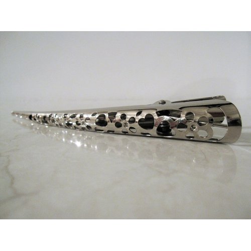Silver tone filigree flower and hearts alligator hair claw clip clamp