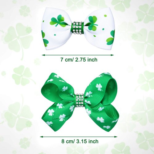 6 Pieces St. Patrick's Day Hair Bows Clips Barrettes Irish Green Shamrock Clover Hair Alligator Clips Ribbon Hair Bows Hairpin Accessories for Girls Kids Women St Patrick's Day Party Decorations