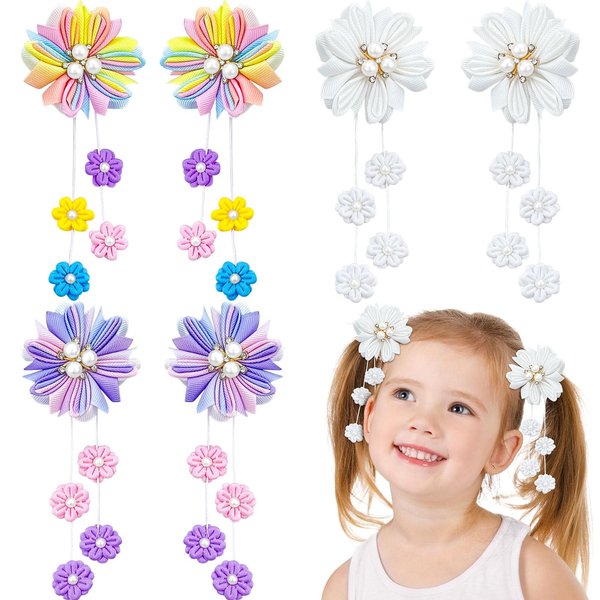 6Pcs Flower Hair Clips Hair Bows Tassels Hair Pins Grosgrain Ribbon Bows With Alligator Clips Cute Hair Accessories