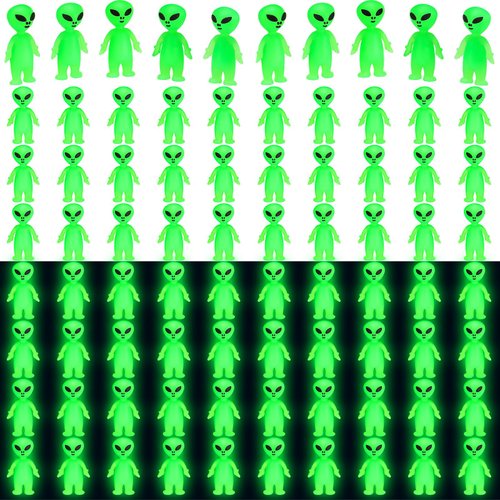 CroBlissful 50 Pcs Mini Alien Figures Glow in The Dark Small Aliens Figurine for Halloween Party Favors Prank Alien Figure Rubber Tiny Aliens Figurines for Halloween Space Party Goodie Bag Filler