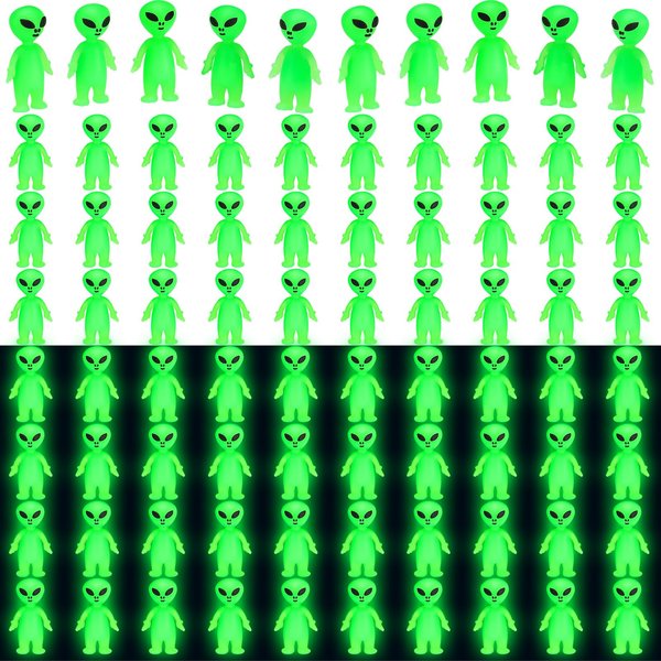 CroBlissful 50 Pcs Mini Alien Figures Glow in The Dark Small Aliens Figurine for Halloween Party Favors Prank Alien Figure Rubber Tiny Aliens Figurines for Halloween Space Party Goodie Bag Filler